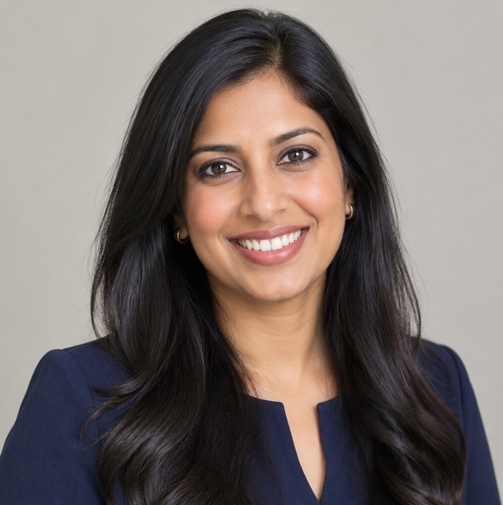 Portrait of a smiling woman with long dark hair
